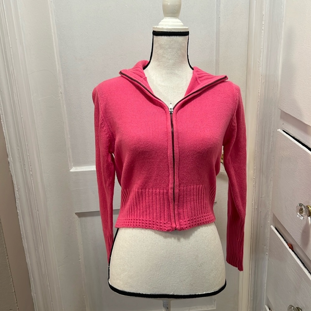 Pink Zip-Front Hooded Women's Sweater
